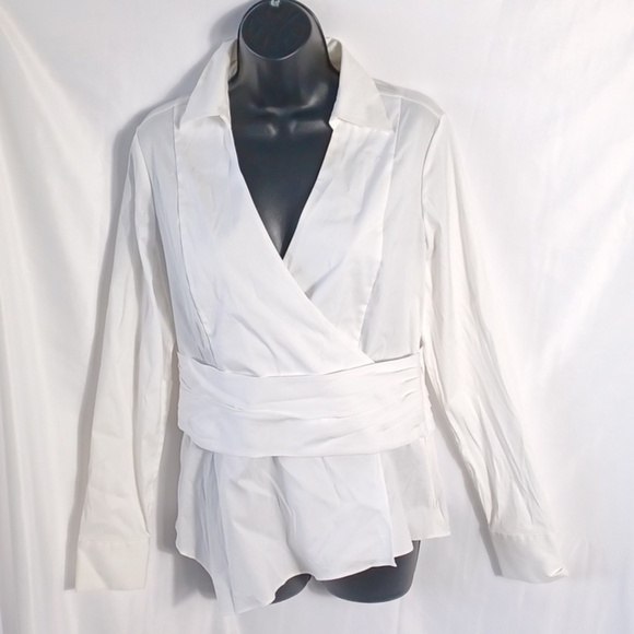 White House Black Market Tops - WHBM White Obe Wrap Dress Shirt Size 10